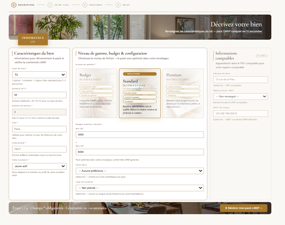 Étape 1 — Configuration du bien dans IMMOMEUBLE